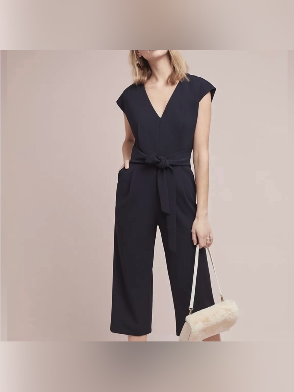 Anthropologie ett:twa Sedona Wide Leg Tie Waist Jumpsuit Black Size S